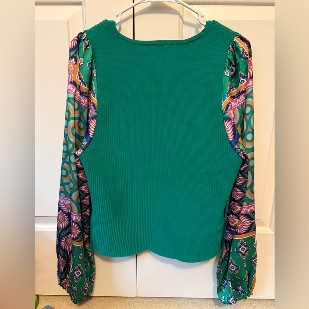 Bailey/44 Green Ribbed Knit with Silky Long Sleeves - Picture 3 of 4
